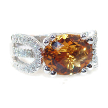 Load image into Gallery viewer, Citrine and Diamonds Statement Ring In 14k White Gold
