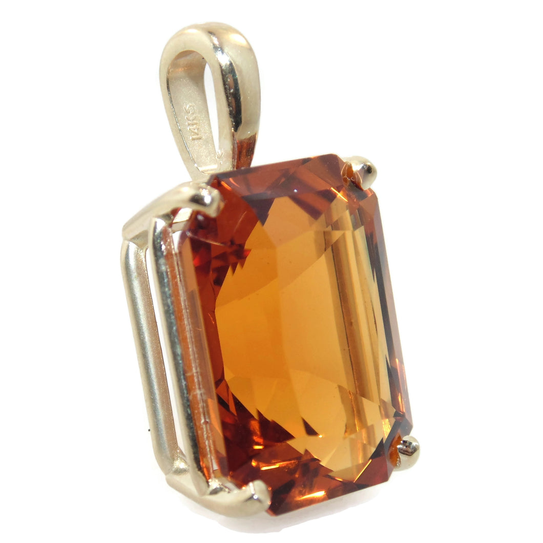 Estate 14k Yellow Gold Emerald Cut 12 Carats Citrine Pendant