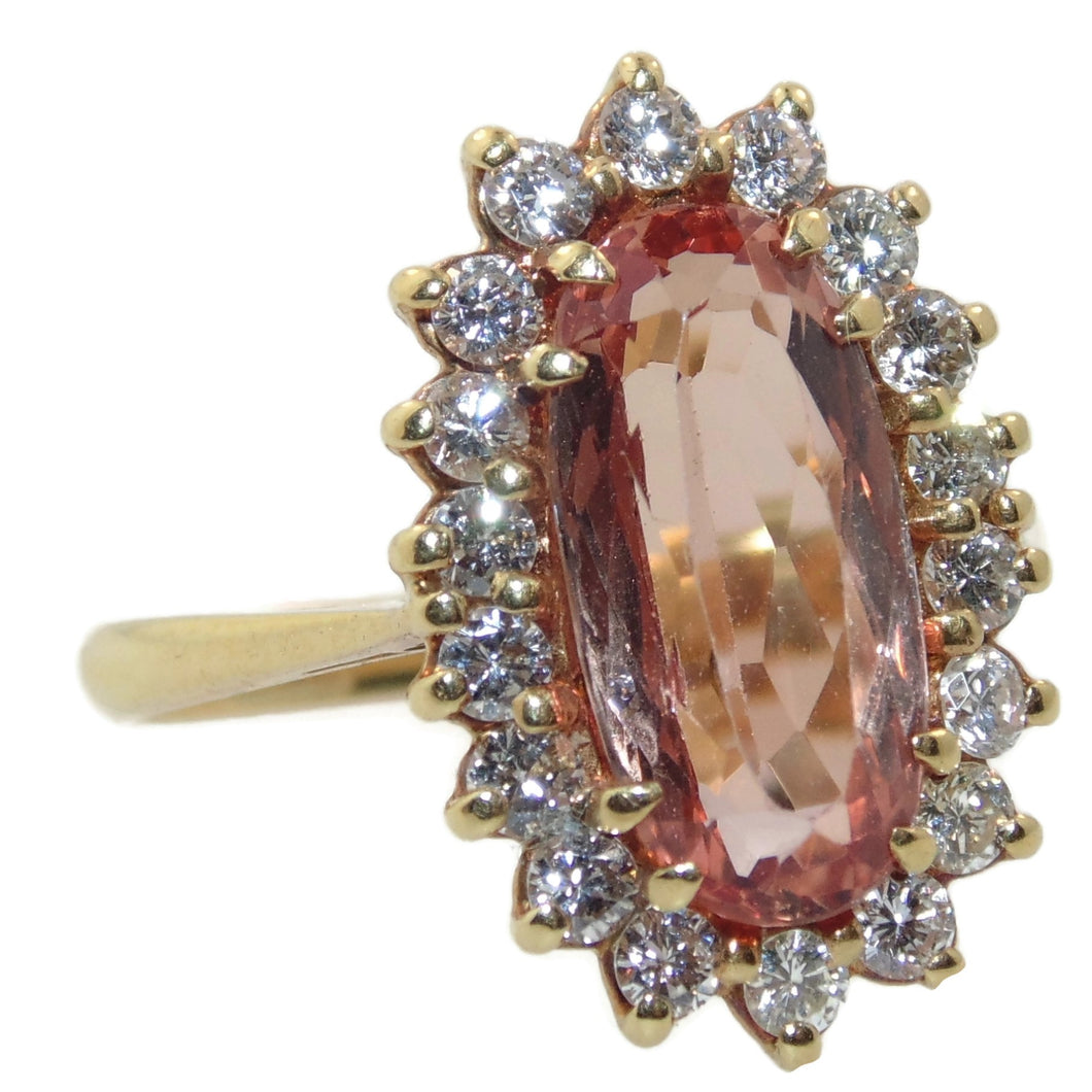 Imperial Topaz and Diamond Halo Ring in 18k Yellow Gold