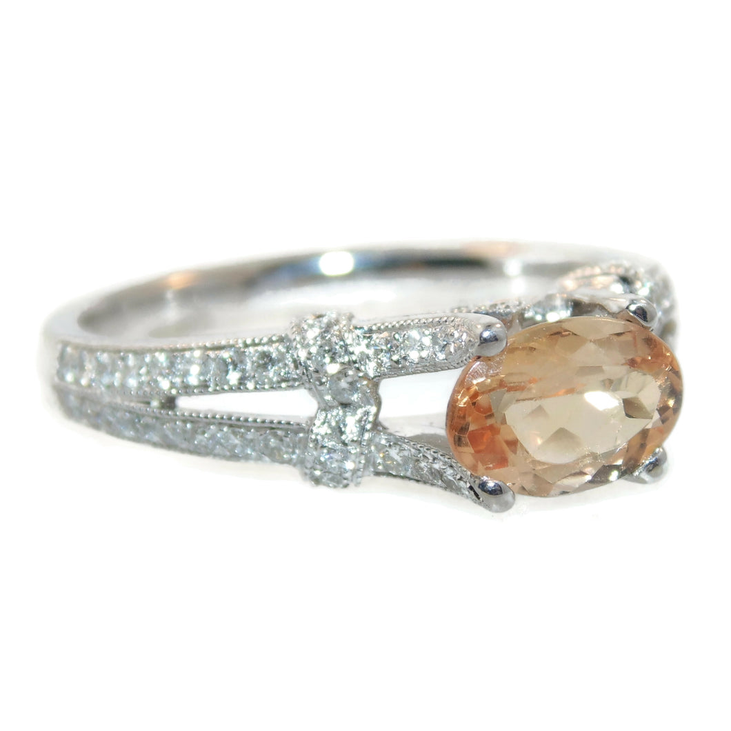 Imperial Topaz and Diamonds Ring in 14k White Gold