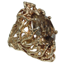 Load image into Gallery viewer, Massive Artisan Smokey Topaz Ornate Open Work Statement Ring in 14k Yellow Gold
