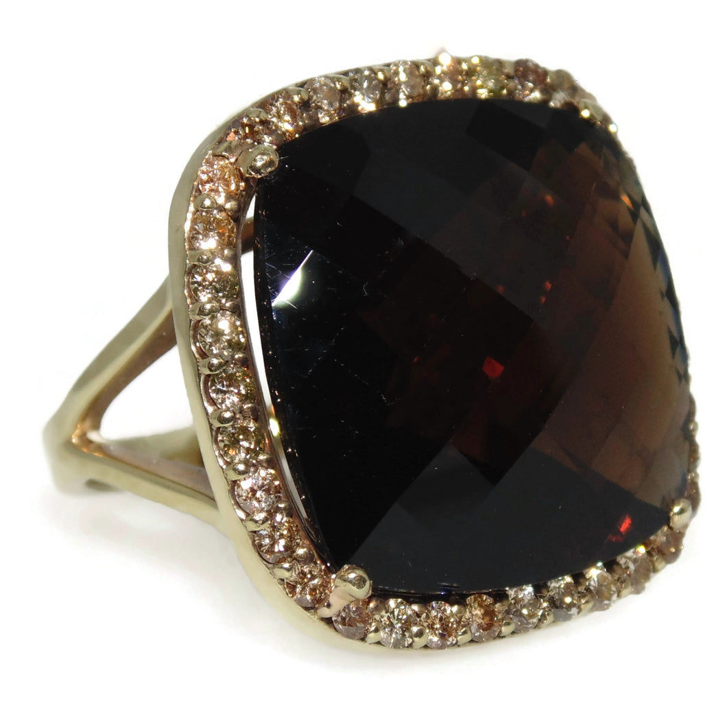 30.0 carats Smokey Topaz Diamonds Statement Ring in 14k Yellow Gold