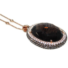 Load image into Gallery viewer, Massive Smokey Topaz Double Halo Statement Pendant Chain Necklace in 14k Rose Gold
