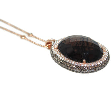 Load image into Gallery viewer, Massive Smokey Topaz Double Halo Statement Pendant Chain Necklace in 14k Rose Gold
