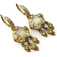 Load image into Gallery viewer, Lime Quartz and Diamonds Dangle Statement Earrings in 14k Yellow Gold
