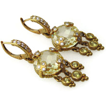 Load image into Gallery viewer, Lime Quartz and Diamonds Dangle Statement Earrings in 14k Yellow Gold

