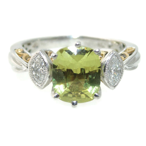 Lime Topaz and Diamonds Ring
