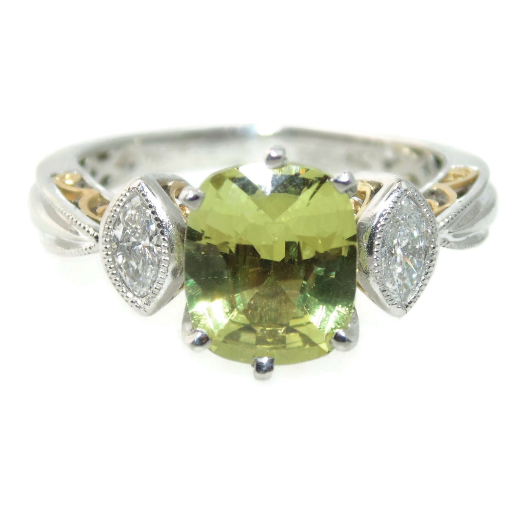 Lime Topaz and Diamonds Ring in 14k White Gold