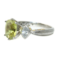 Load image into Gallery viewer, Lime Topaz and Diamonds Ring in 14k White Gold
