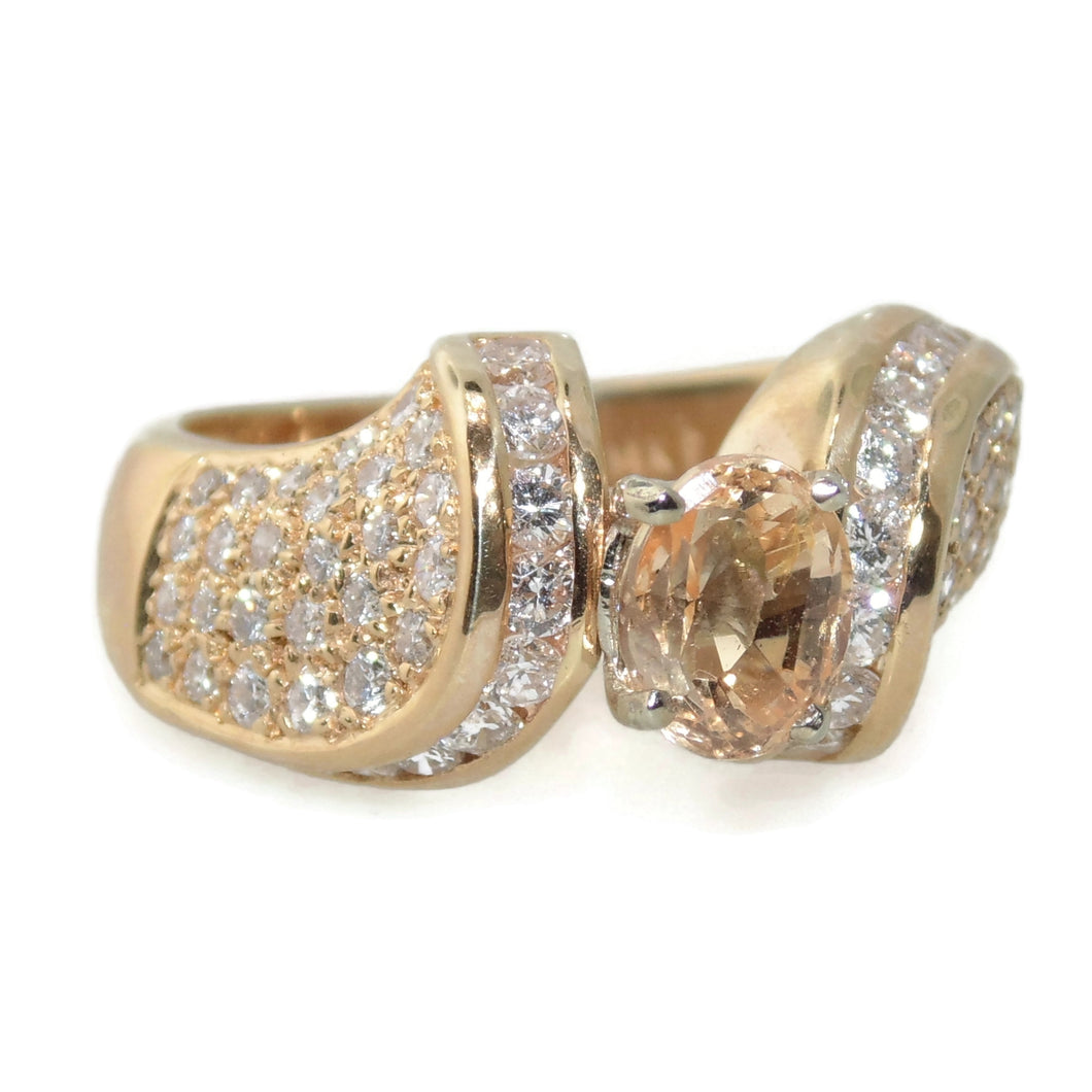 Oval Imperial Topaz and Diamonds Ring in 14k Yellow Gold