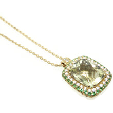 Load image into Gallery viewer, 14k Yellow Gold Halo Diamonds Lemon Quartz Pendant With Chain Necklace
