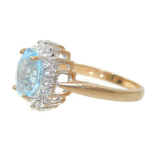 Load image into Gallery viewer, Estate Blue Topaz Ring in 14k Yellow Gold Diamond Halo
