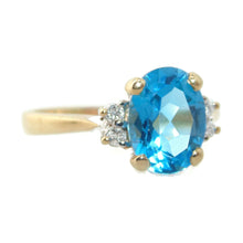 Load image into Gallery viewer, Estate Blue Topaz Ring in 14k Yellow Gold Diamond Accents
