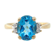 Load image into Gallery viewer, Oval Cut Estate Blue Topaz Ring in 14k Yellow Gold Diamond
