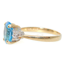 Load image into Gallery viewer, Oval Cut Estate Blue Topaz Ring in 14k Yellow Gold Diamond

