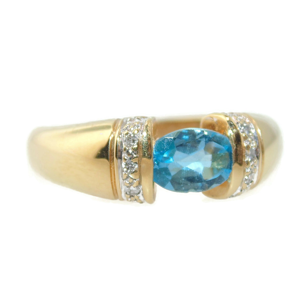 Estate Blue Topaz Ring in 14k Yellow Gold Diamond Accents
