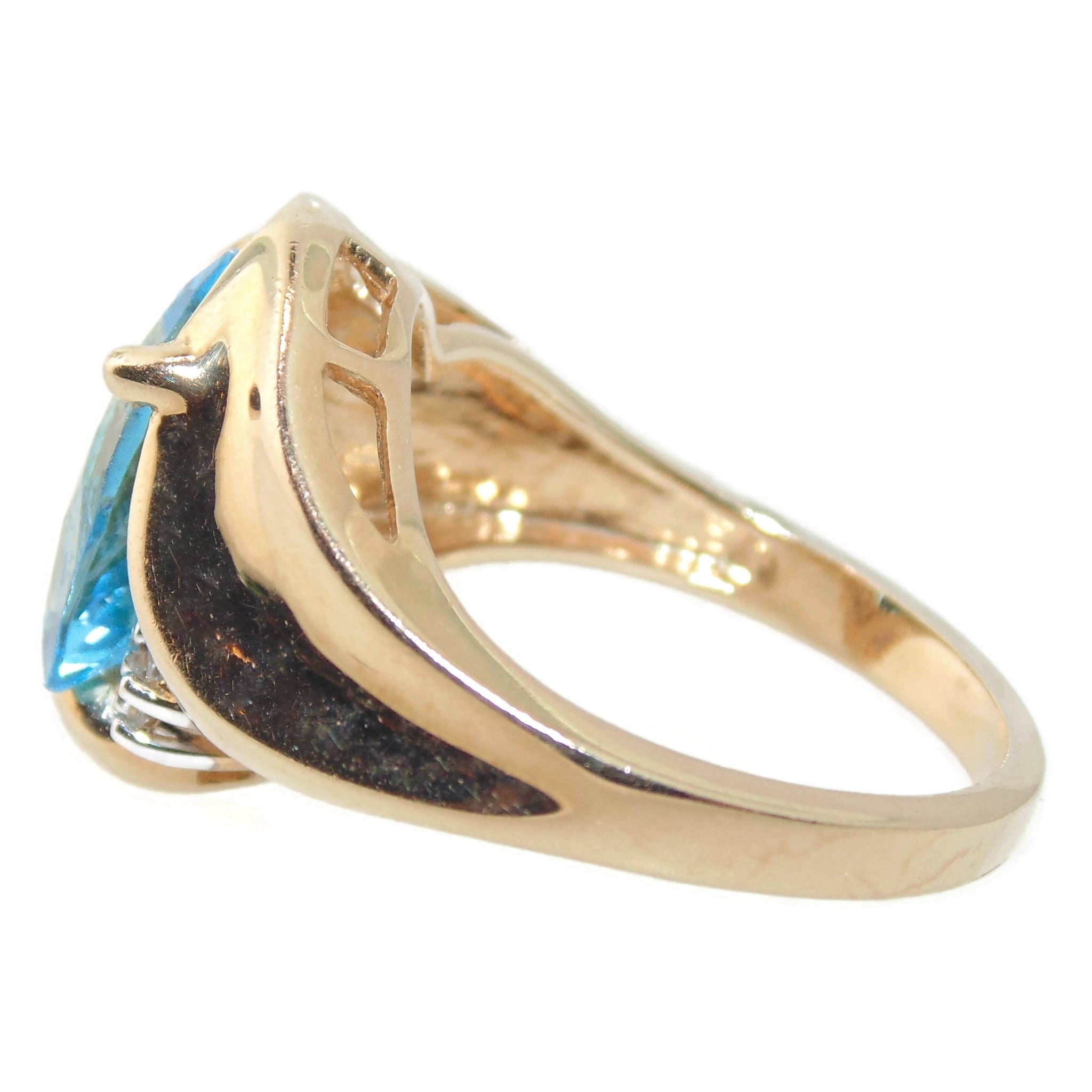 14k Yellow Gold Ring With Natural Blue Topaz & Diamonds - December Birthstone Ring, Size 7 - View #7