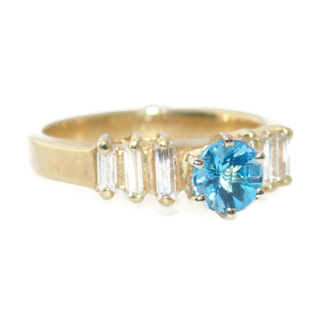 Estate Blue Topaz Ring in 14k Yellow Gold Diamond Accents