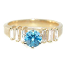 Load image into Gallery viewer, Round Cut Estate Blue Topaz Ring in 14k Yellow Gold Diamond
