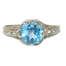 Load image into Gallery viewer, Round Cut Blue Topaz Ring in 10k White Gold
