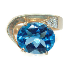 Load image into Gallery viewer, Oval Cut Blue Topaz Ring in 14k Yellow Gold Diamond Accent Free Form
