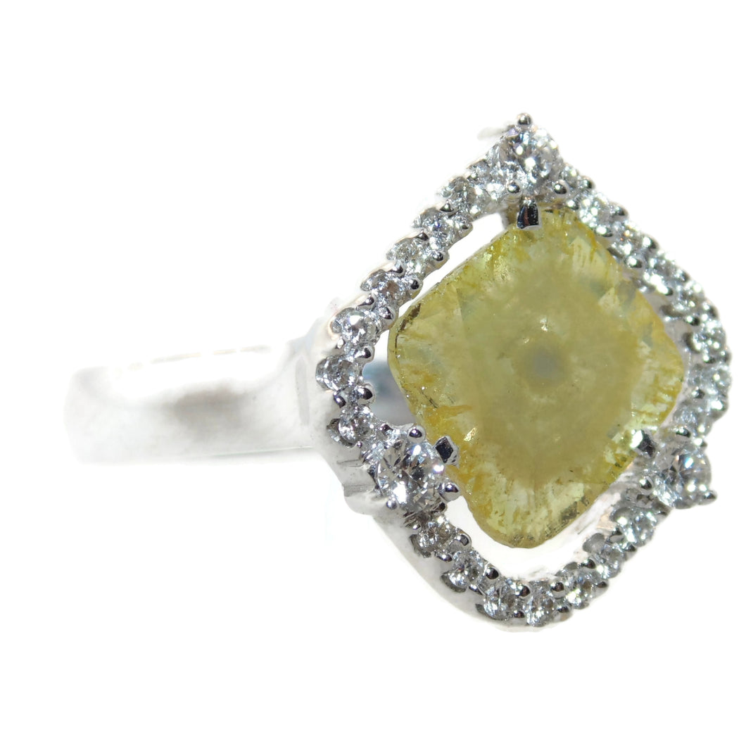 Slice Yellow Diamond Ring in Diamond Halo 14k White Gold