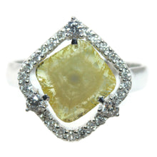 Load image into Gallery viewer, Slice Yellow Diamond Ring in Diamond Halo 14k White Gold
