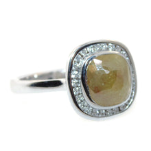 Load image into Gallery viewer, Yellow Diamond Ring with  Diamond Halo in 14k White Gold
