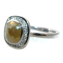 Load image into Gallery viewer, Yellow Diamond Ring with  Diamond Halo in 14k White Gold
