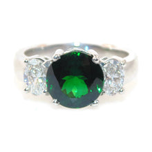 Load image into Gallery viewer, Large Green Tsavorite Garnet and Diamond Oval Three Stone Ring in Platinum
