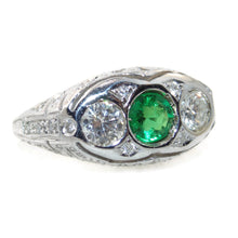 Load image into Gallery viewer, Green Tsavorite Garnet Ring with Diamond in 14k White Gold
