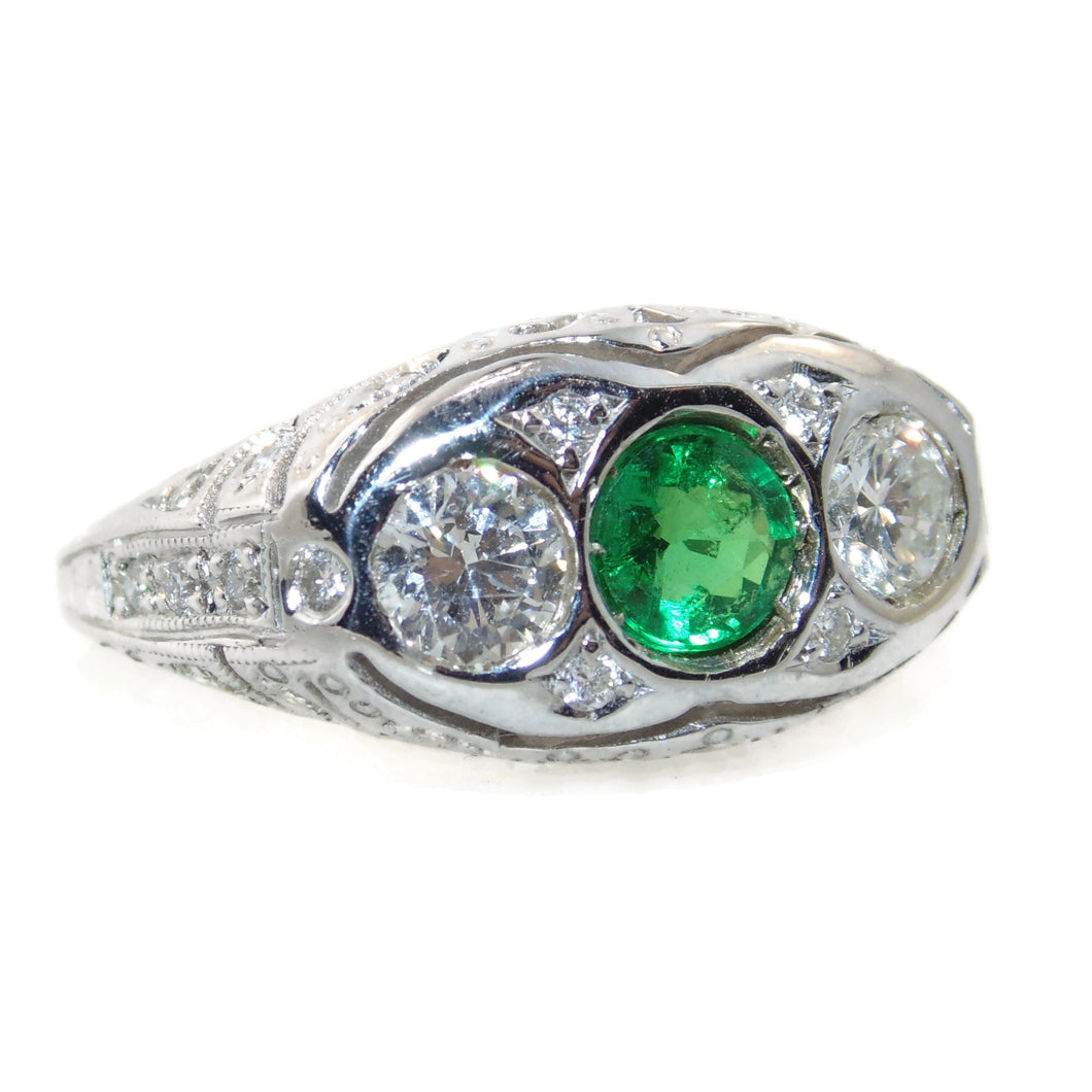Green Tsavorite Garnet Ring with Diamond in 14k White Gold