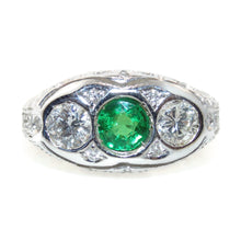 Load image into Gallery viewer, Green Tsavorite Garnet Ring with Diamond in 14k White Gold
