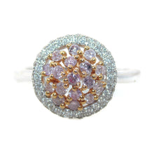 Load image into Gallery viewer, Custom Made Sunflower Pink and White Halo Diamond Ring in 18k White and Rose Gold
