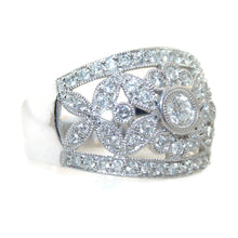 Load image into Gallery viewer, Wide 14k White Gold Diamond Cut Out Floral Shapes Ring

