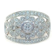 Load image into Gallery viewer, Wide 14k White Gold Diamond Cut Out Floral Shapes Ring
