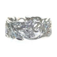 Load image into Gallery viewer, Ornate 14k White Gold Diamond Cut Out Floral Shapes Band Ring
