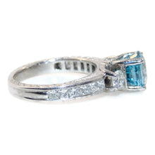 Load image into Gallery viewer, Blue Zircon Oval Ring with Diamond Accents in 18k White Gold
