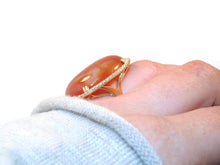 Load image into Gallery viewer, 14k Yellow Gold Carnelian Oval Stone Ring with Diamonds
