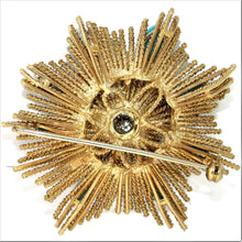 Load image into Gallery viewer, Vintage Statement Star Burst Diamond Turquoise and Lapis Lazuli Brooch in 18k Yellow Gold
