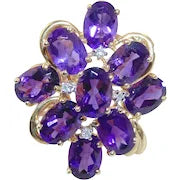 Load image into Gallery viewer, Estate Amethyst and Diamond Cluster Statement ring in 14k Yellow Gold
