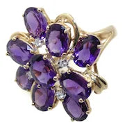 Load image into Gallery viewer, Estate Amethyst and Diamond Cluster Statement ring in 14k Yellow Gold
