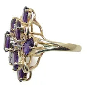 Load image into Gallery viewer, Estate Amethyst and Diamond Cluster Statement ring in 14k Yellow Gold
