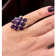 Load image into Gallery viewer, Estate Amethyst and Diamond Cluster Statement ring in 14k Yellow Gold

