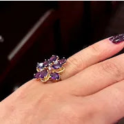 Load image into Gallery viewer, Estate Amethyst and Diamond Cluster Statement ring in 14k Yellow Gold
