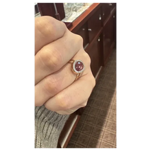 Load image into Gallery viewer, Gorgeous large Pink Tourmaline Slice Ring with Diamond Halo in 14k Rose Gold

