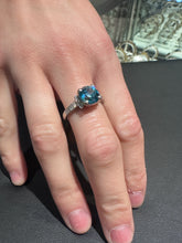 Load image into Gallery viewer, Blue Zircon Round Stone Ring with Diamond Accents in 14k White Gold
