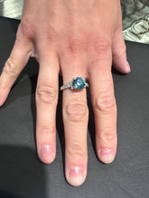 Load image into Gallery viewer, Blue Zircon Round Stone Ring with Diamond Accents in 14k White Gold
