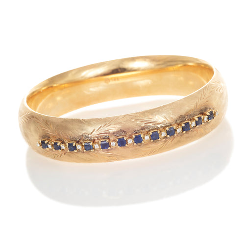 14K Yellow Gold Sapphire and Diamond Vintage Bangle Bracelet