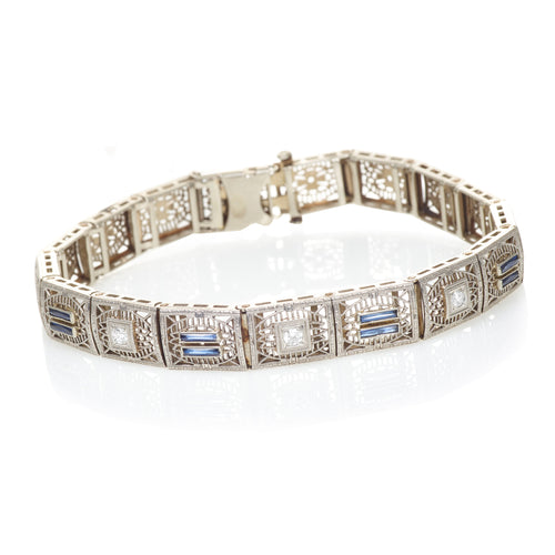 Bracelet with Diamonds and Sapphires in 14k White Gold